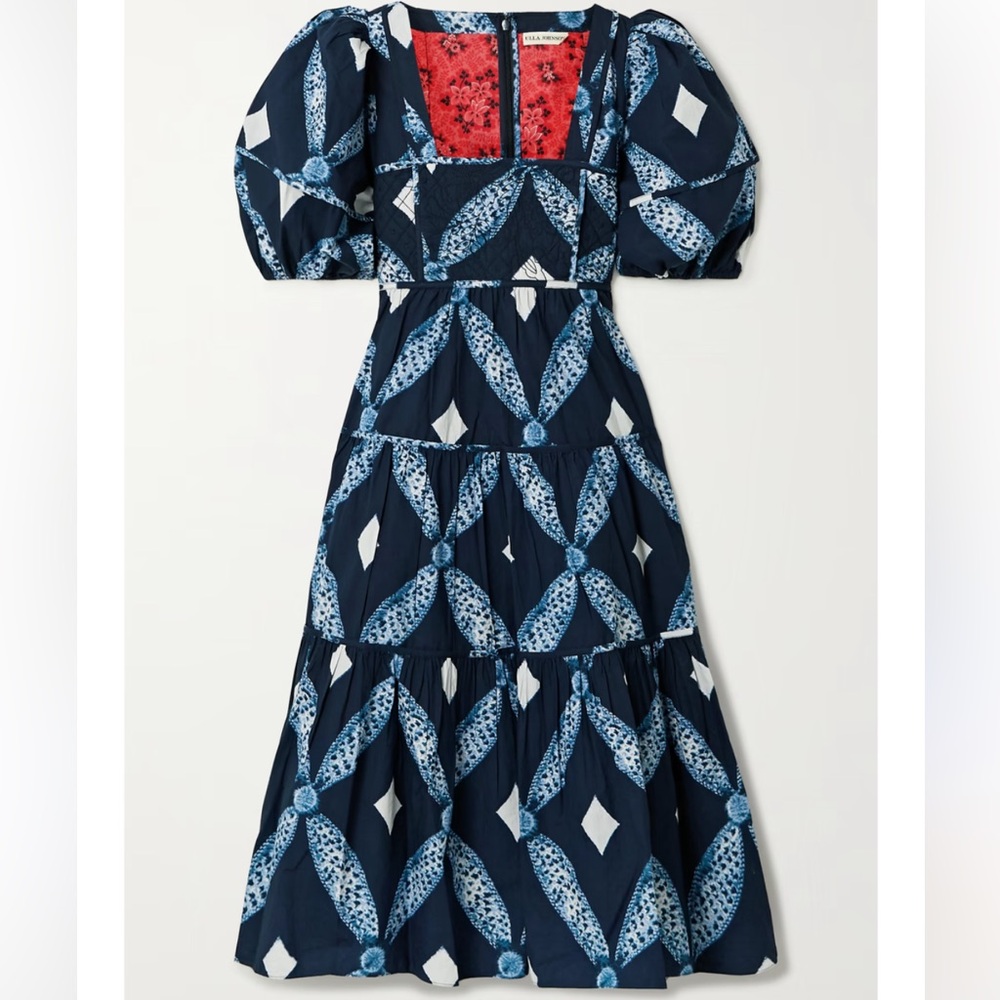 ULLA JOHNSON Nora tiered printed cotton-poplin midi dress